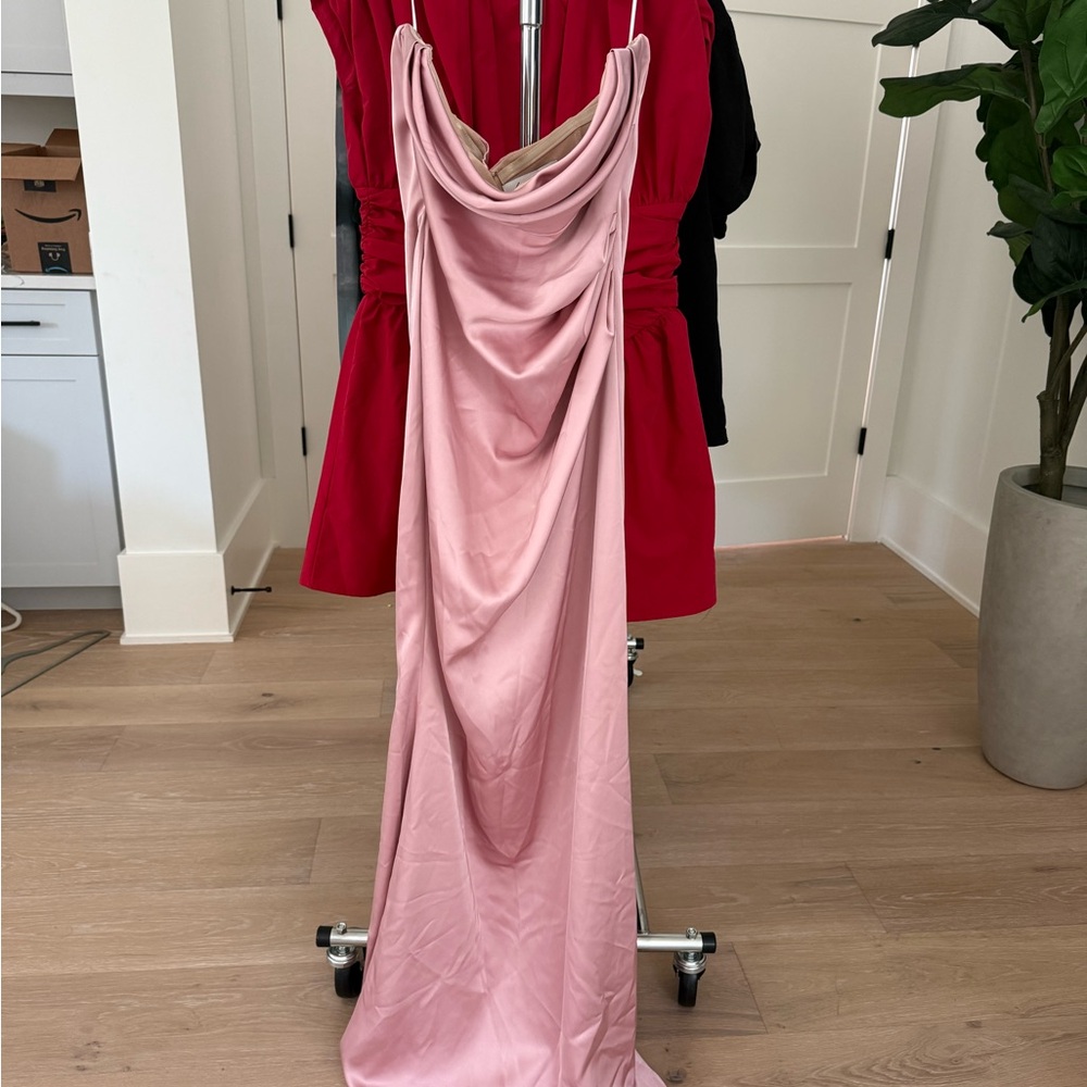 Elegant Pink Draped Women's Dress